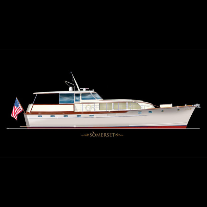 Somerset, a 58' classic Trumpy offered for fractional ownership through Yachting Solutions of Rockport, Maine.