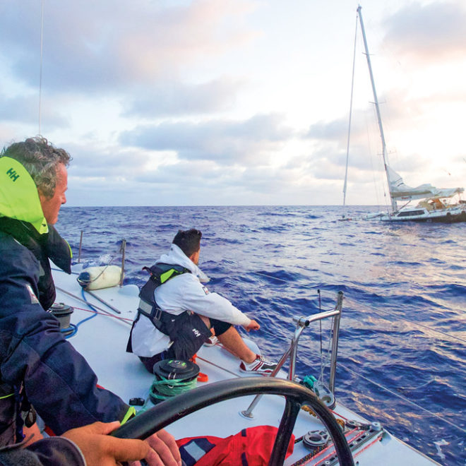 Owner Les Crane and his crew looked on as his boat Monterey sinks during the 2017 Antigua to Bermuda Race.