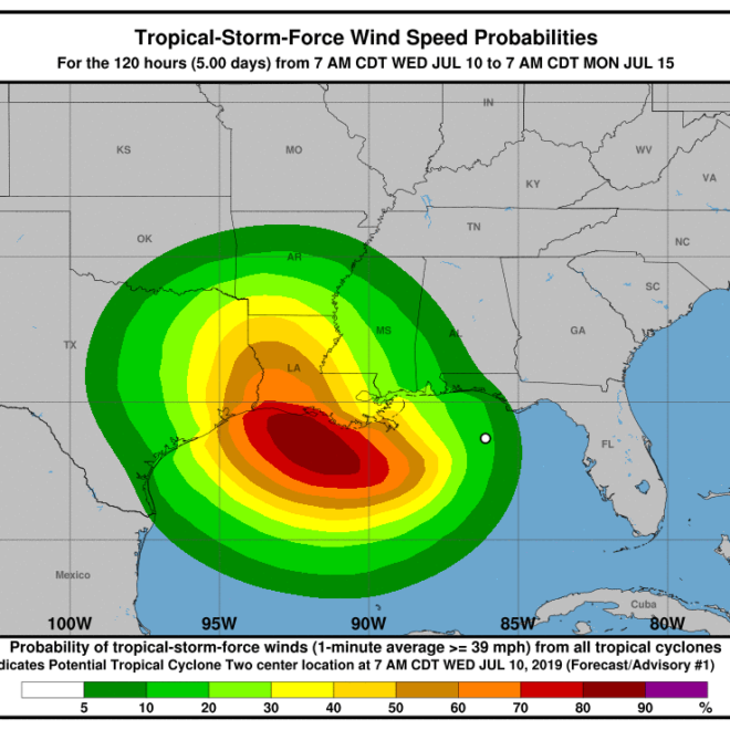 Tropical Storm Barry expected to hit land with increased intensity.