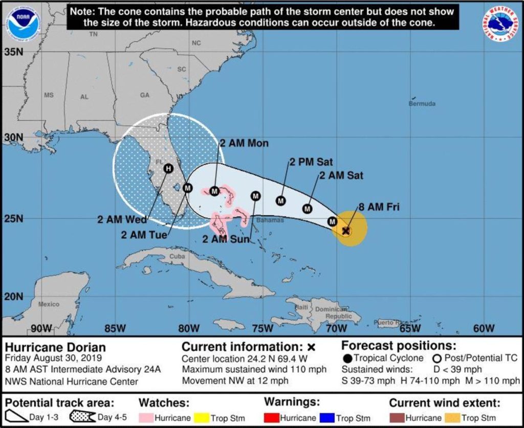 Hurricane Dorian is expected to heavily impact Florida over the weekend.