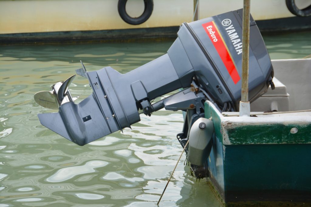 outboard motor on a sailboat