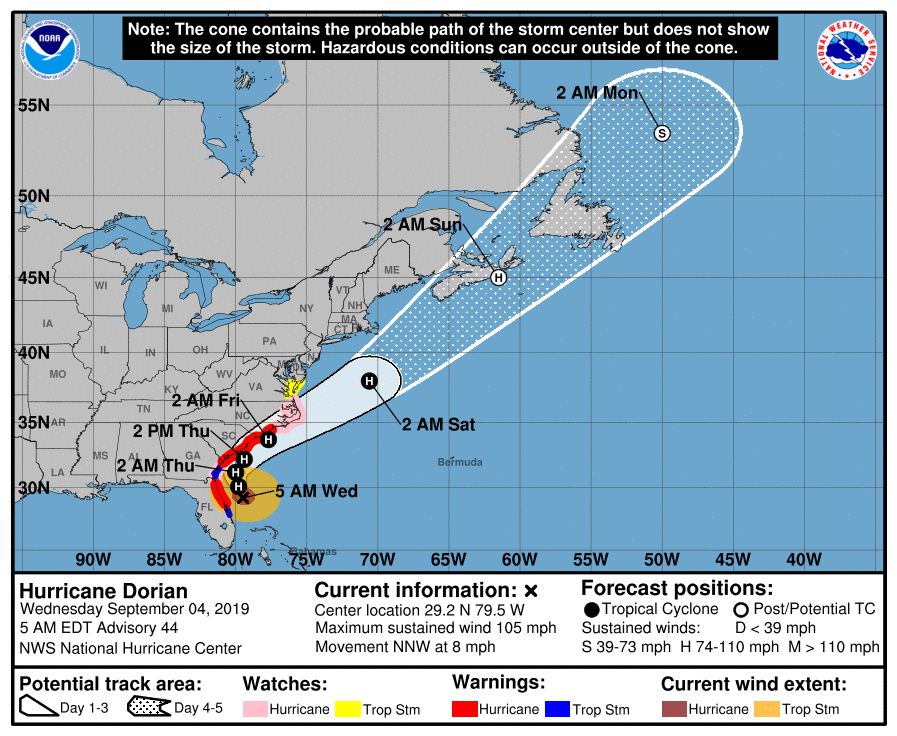 Hurricane Dorian has been downgraded to a Cat 2 storm.