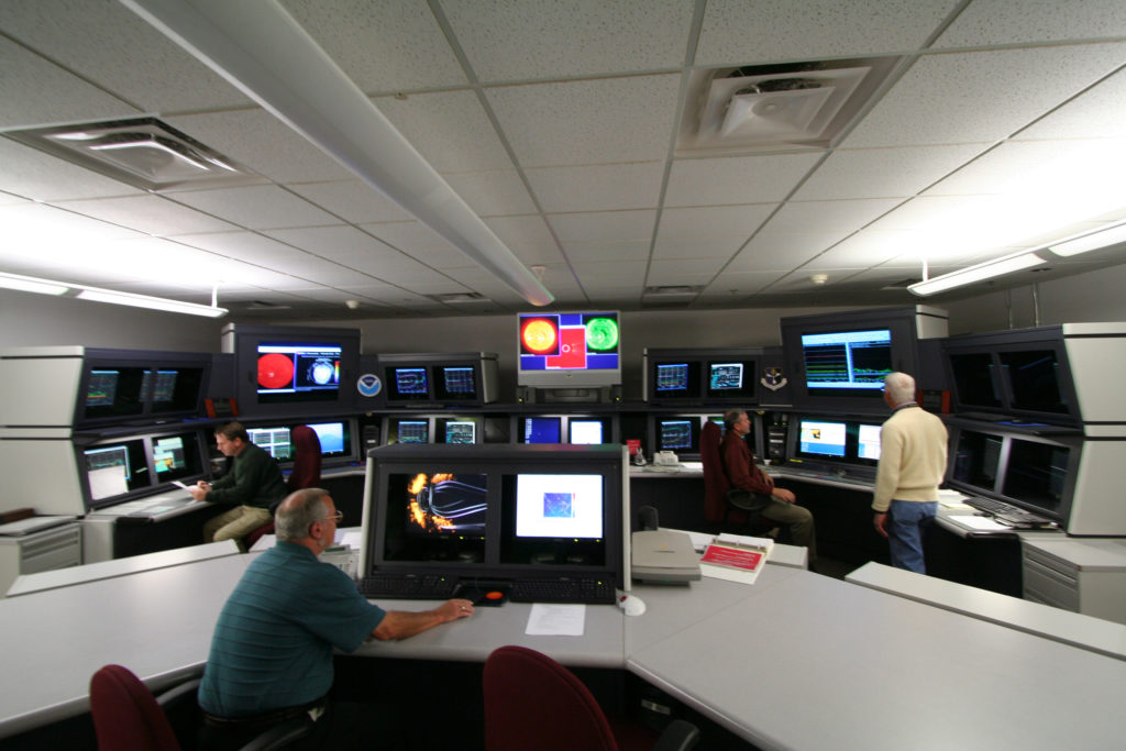 Inside the NOAA Space Weather Prediction Center in Boulder, Colorado.