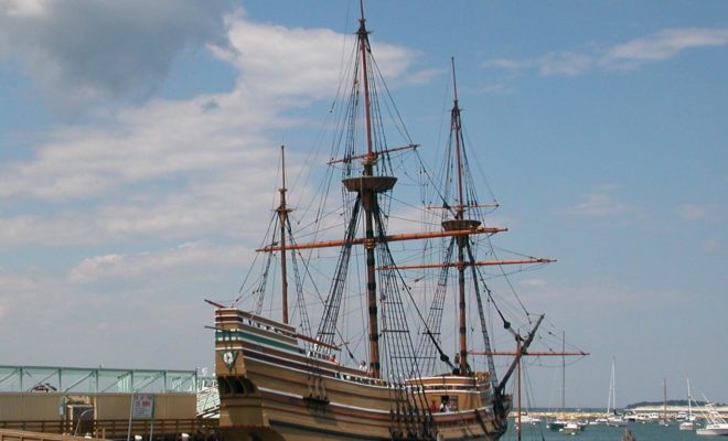 Mayflower II docked in Plymouth, Massachusetts.
