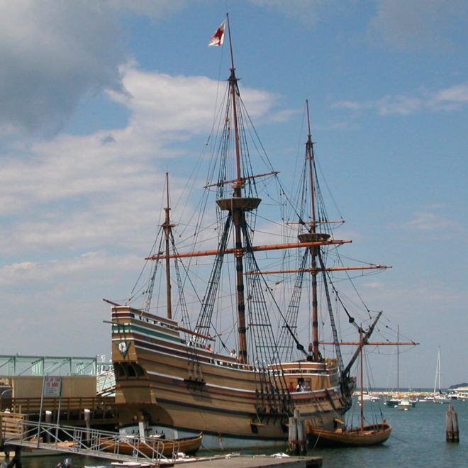 Mayflower II docked in Plymouth, Massachusetts.