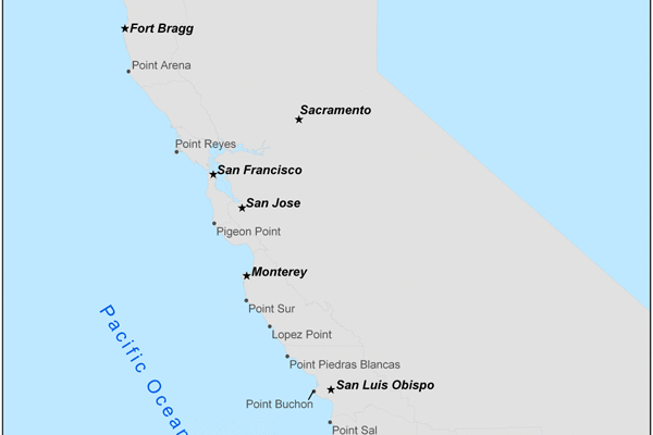 California Ocean Sport Fishing Regulations Map.