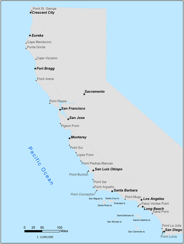 California Ocean Sport Fishing Regulations Map.
