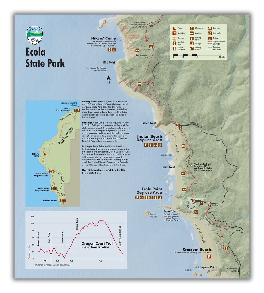 Ecola State Park Map, Courtesy of Oregon State Parks Department