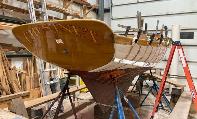 The1930 Herreshoff 12-1/2’ Chestnut under restoration