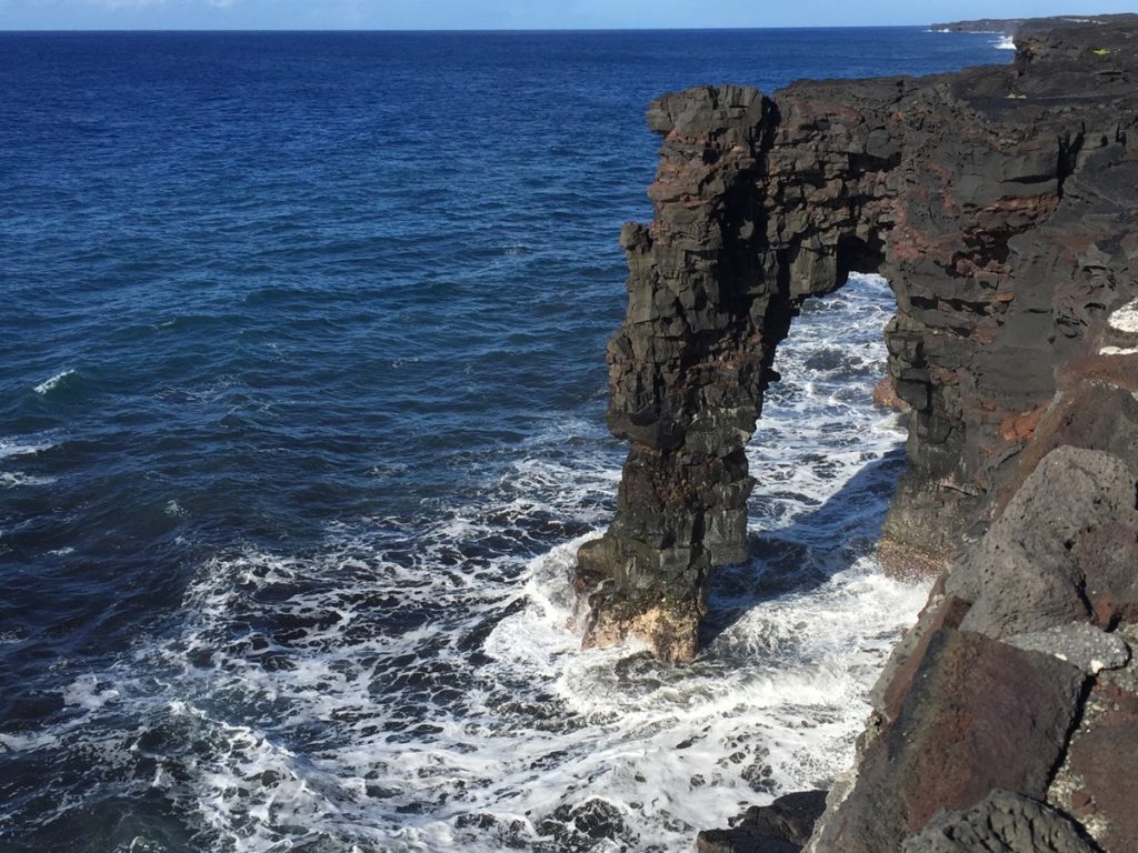 Hōlei Sea Arch formed by wave action and coastal erosion in Hawai'I Volcanoes National Park, Hawaii. Photo courtesy of NPS.gov