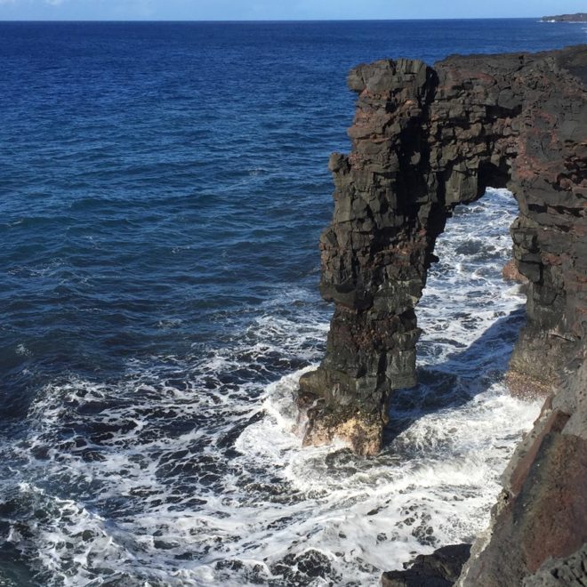 Hōlei Sea Arch formed by wave action and coastal erosion in Hawai'I Volcanoes National Park, Hawaii. Photo courtesy of NPS.gov