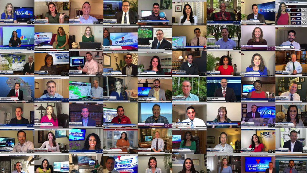 A compilation of NBC and Telemundo meteorologists working remotely from home. (Credit: NBC Universal)