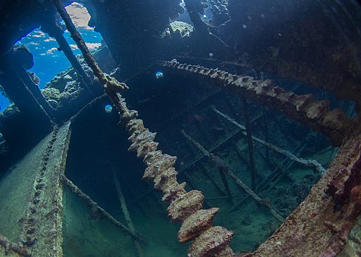 W.Strickling, CC BY-SA 4.0 <https://creativecommons.org/licenses/by-sa/4.0>, Ship_wreck_Tien_Hsing_(1935),_Bridge_interior_Abu_Galawa_Kebir_2018-05-06_05-10-38_EgyptS-4396 via Wikimedia Commons