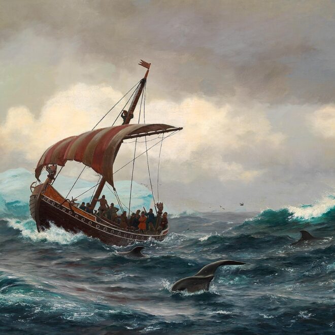 Summer in the Greenland coast circa the year 1000 by Carl Rasmussen (1875) by WikiCommons.