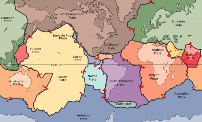 Map of the largest Tectonic plates by WikkiCommons