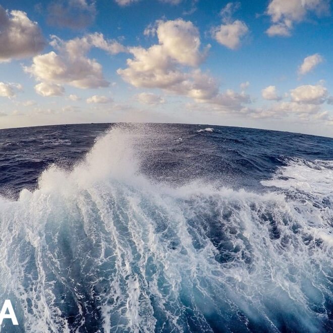 A fish-eye view of the wake of a ship out at sea. Here's an ocean fact: The surface layer of the ocean is teeming with photosynthetic plankton. Though they're invisible to the naked eye, they produce more oxygen than the largest redwood trees. (Image credit: NOAA)