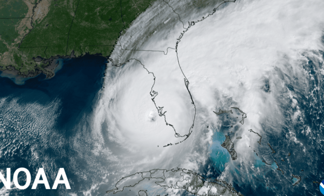 NOAA GOES satellite captures Hurricane Ian as it made landfall on the barrier island of Cayo Costa in southwest Florida on September 28, 2022.