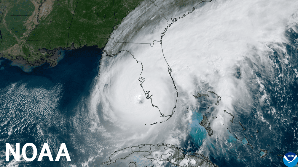 NOAA GOES satellite captures Hurricane Ian as it made landfall on the barrier island of Cayo Costa in southwest Florida on September 28, 2022.