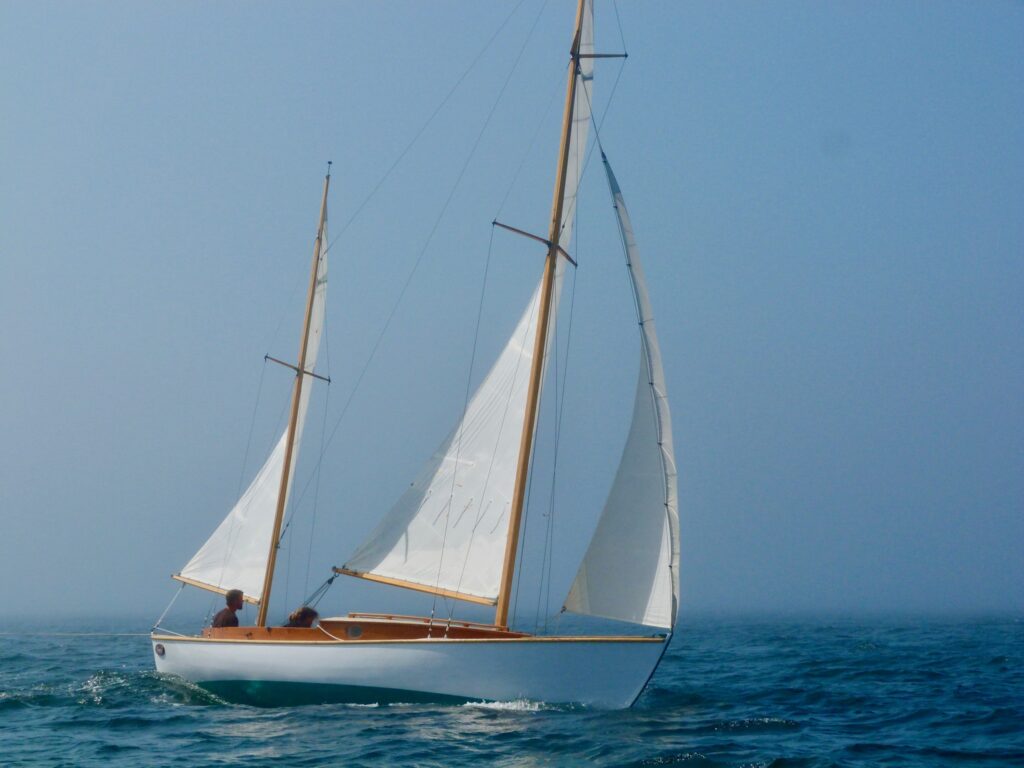Herreshoff Rozinante sailing in Penobscot Bay.