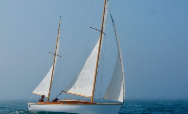 Herreshoff Rozinante sailing in Penobscot Bay.