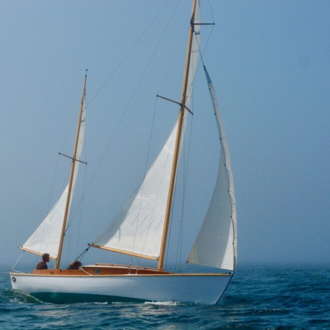 Herreshoff Rozinante sailing in Penobscot Bay.