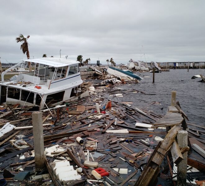 Derelict vessels and other debris in a Panama City marina following Hurricane Michael (Photo: NOAA).