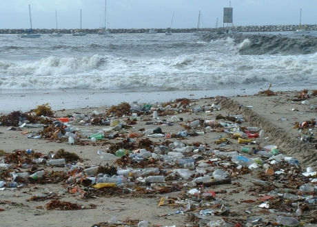 Plastic bottles, foam cups, food wrappers, and other debris on a beach can deter tourists (Photo: Heal the Bay).