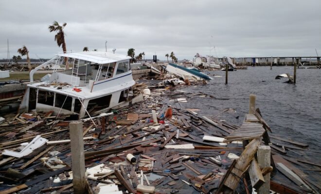 Derelict vessels and other debris in a Panama City marina following Hurricane Michael (Photo: NOAA).