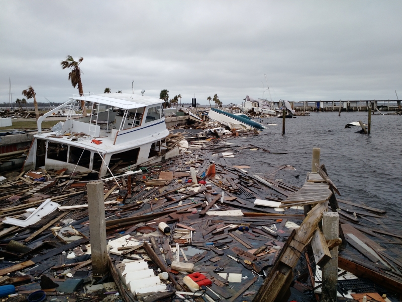Derelict vessels and other debris in a Panama City marina following Hurricane Michael (Photo: NOAA).
