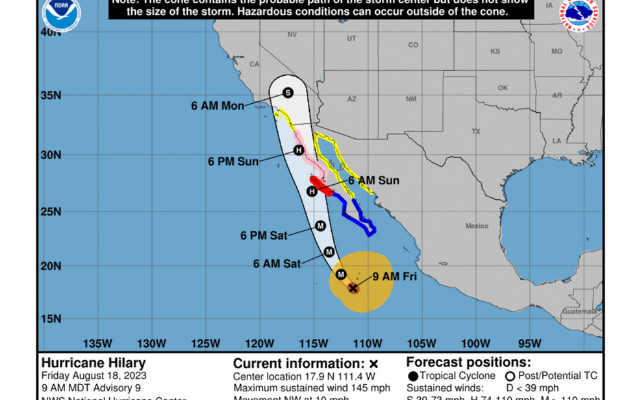 NOAA Image of Hurricane Hillary's Cone