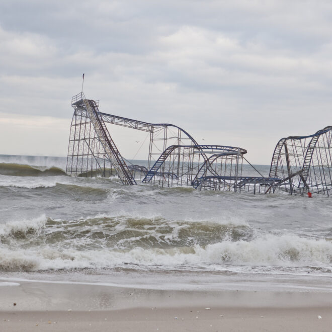 Superstorm Sandy damage in Seaside Heights New Jersey by Wikicommons.