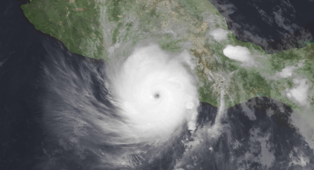 This NOAA GOES-16 satellite image shows Hurricane Otis shortly after it rapidly intensified to category 5 strength on October 24.