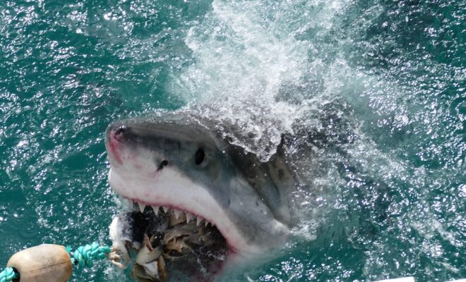 File:Great White Shark (Carcharodon carcharias) attacking a fish lure ... (30354497085).jpg - Wikimedia Commons