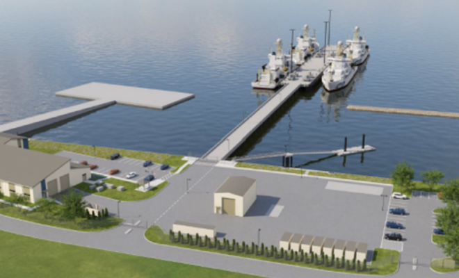 A rendering of the new NOAA marine operations center building planned for Naval Station Newport in Rhode Island. Burns & McDonnell image.