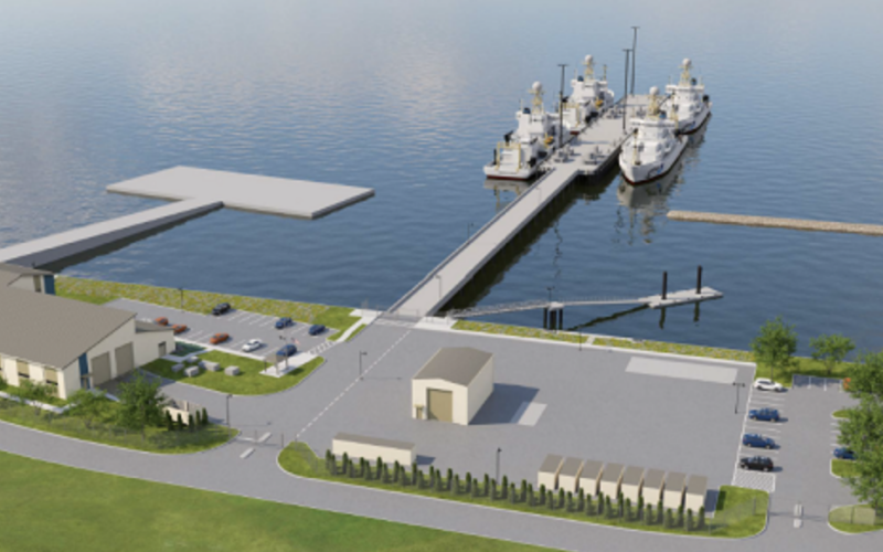 A rendering of the new NOAA marine operations center building planned for Naval Station Newport in Rhode Island. Burns & McDonnell image.