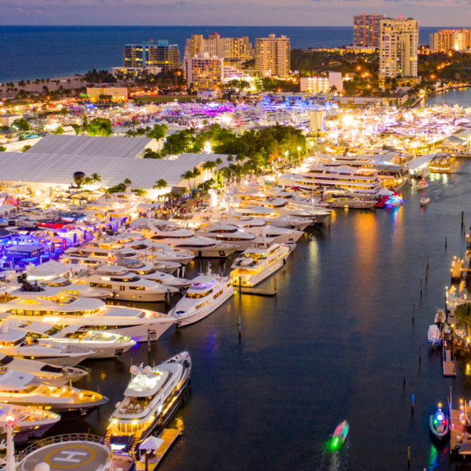 Boat Show in Florida, aerial view. Image from Canva.com.