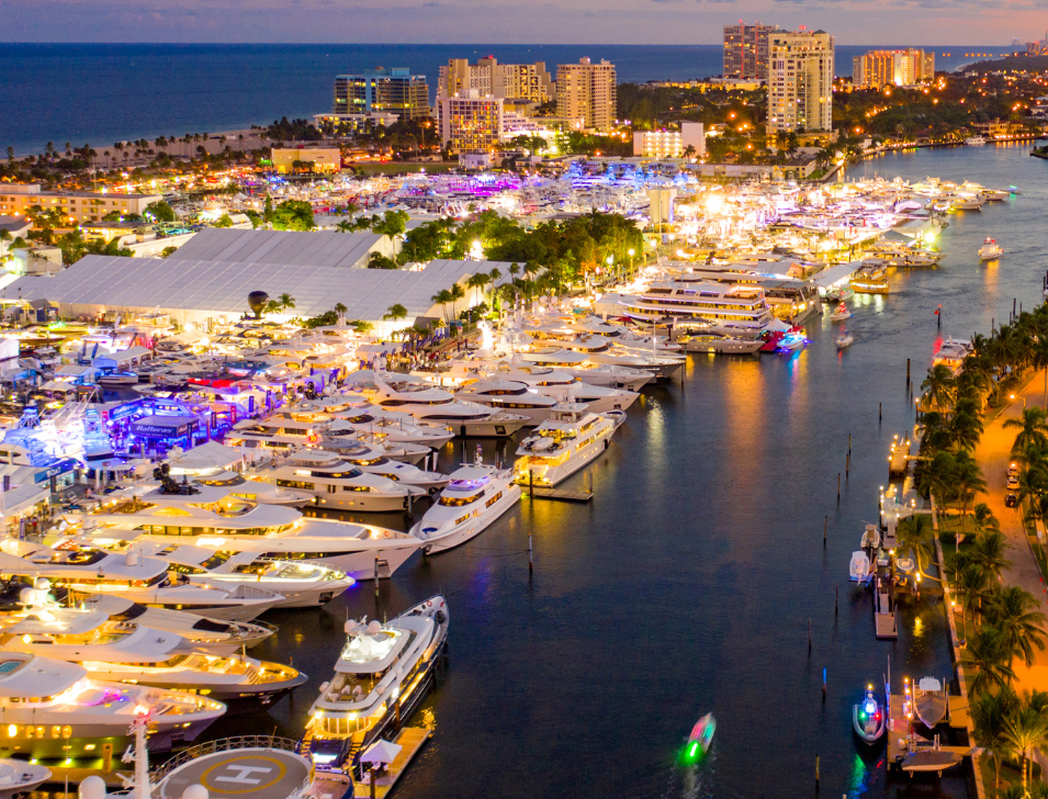 Boat Show in Florida, aerial view. Image from Canva.com.