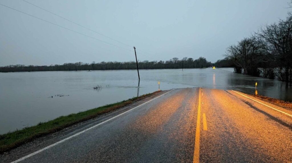 January 2024: Extensive flooding along Cummings Creek at FM 1291 near the Fayette/Colorado County line, Texas, caused by a widespread heavy rainfall event in parts of Texas and Louisiana. The onslaught of rain occurred from January 22–25, 2024. (Image credit: Ben Madison)