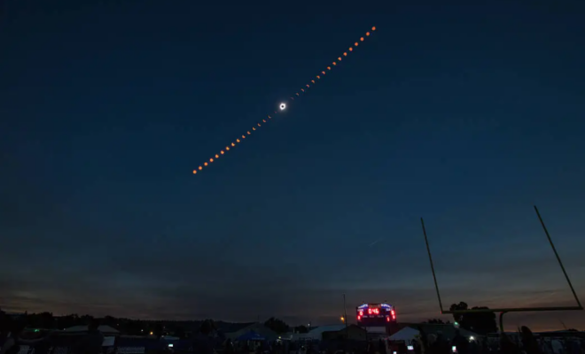 This composite image shows the progression of a total solar eclipse over Madras, Oregon, on Aug. 21, 2017. Credit: NASA/Aubrey Gemignani