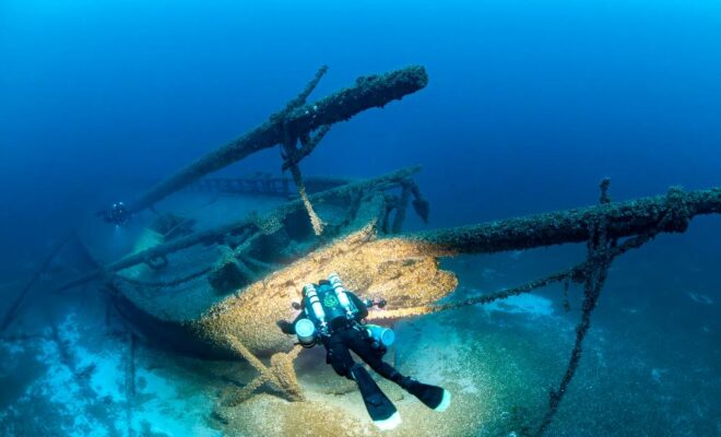 Wreck of the schooner Galinipper, Wisconsin Shipwreck Coast National Marine Sanctuary's oldest known shipwreck. Image: Becky Schott / Liquid Productions