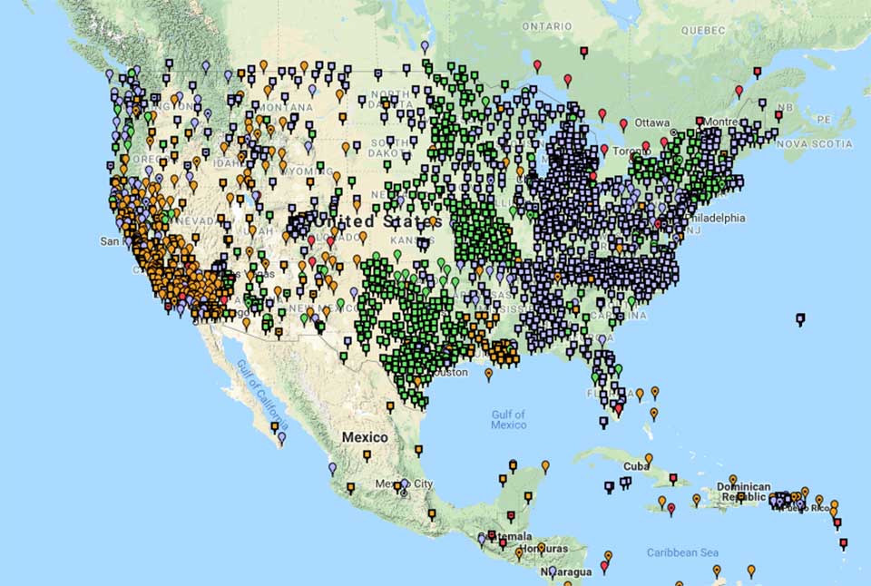 NOAA's National Geodetic Survey defines and manages the National Spatial Reference System — a consistent coordinate system that defines latitude, longitude, height, scale, gravity, and orientation throughout the United States. In addition to a network of continuously operating reference stations supporting three-dimensional positioning activities (shown here), the reference system includes a network of permanently marked points; a consistent, accurate, and up-to-date national shoreline; and a set of accurate models describing dynamic, geophysical processes that affect spatial measurements.