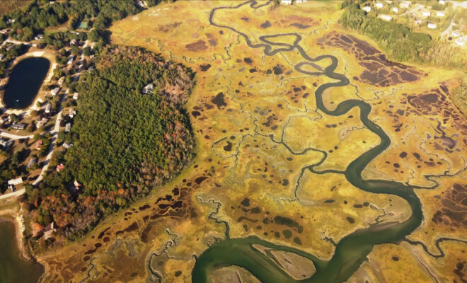 Restoration and conservation project planning in Maine’s Scarborough Marsh — one of the coastal zone management projects recommended for funding under the Bipartisan Infrastructure Law — will improve public access and protect areas for marsh migration. (Image credit: Scarborough Land Trust)
