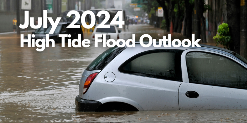 Flooded street with car.