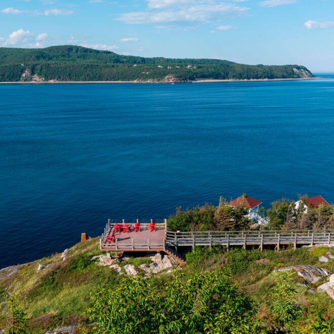 The Pointe-Noire Interpretation and Observation Centre, near the village Tadoussac in Quebec, is a whale-watching and research hotspot. Photo by Adrien Le Toux/Alamy Stock Photo