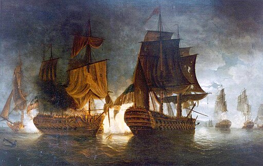 Ships during revolutionary war. Painting by William Elliott, Public domain, via Wikimedia Commons