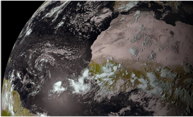 African easterly wave convection moving over Africa into the Atlantic captured by the Meteosat Second Generation Satellite. (Image downloaded via EUMETSAT.)