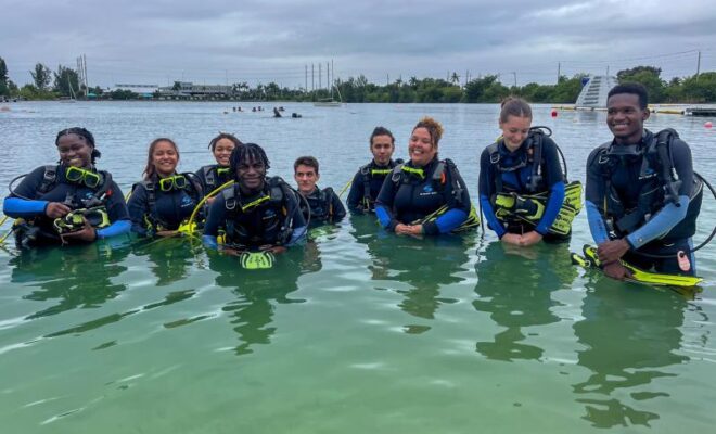 he first Your Shores cohort learning to scuba dive. Credit: Phillip and Patricia Frost Museum of Science