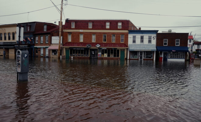 High tide flooding April 12, 2024, blocks businesses in Annapolis, Maryland. (NOAA photo)