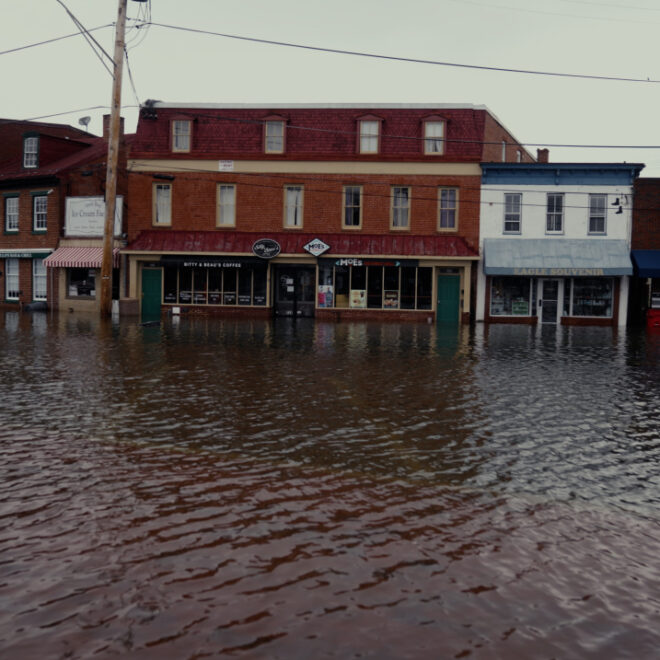 High tide flooding April 12, 2024, blocks businesses in Annapolis, Maryland. (NOAA photo)