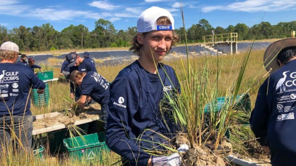 Young adults engage in habitat restoration and coastal resilience projects in Florida. (Image credit: Franklin's Promise Coalition, with permission.)